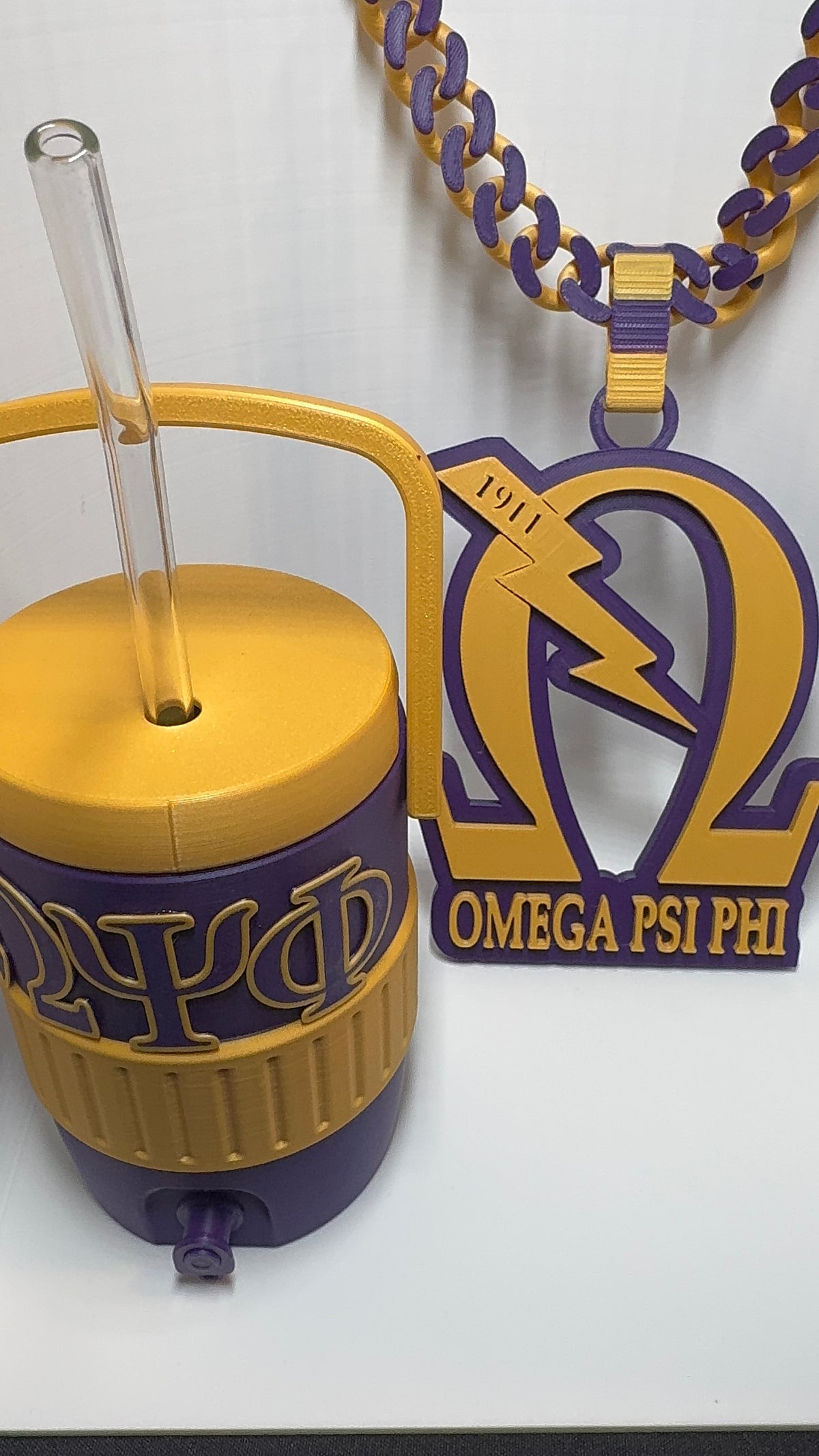 Purple & Gold 3D Printed Custom Cooler Cup & Medallion Chain