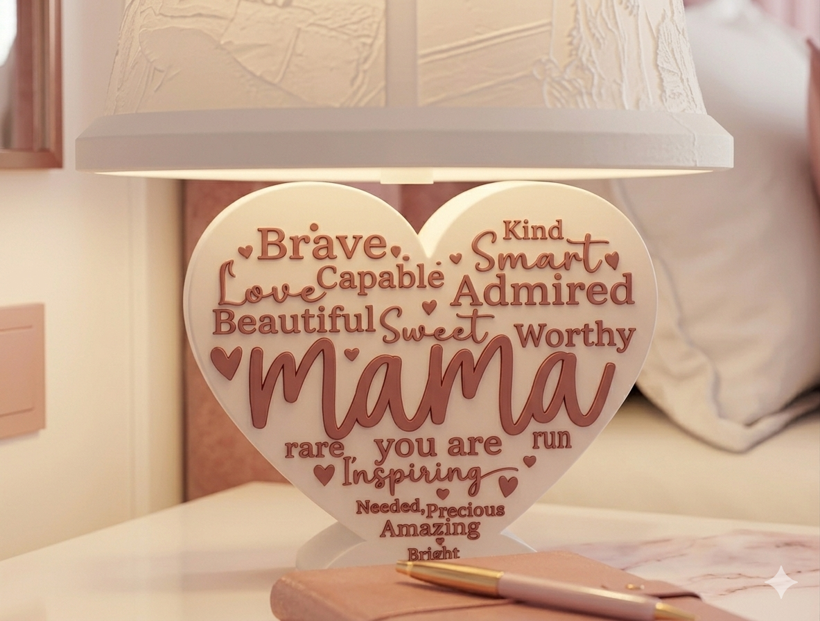 Heart Shaped "Mama" Lamp and Shade Set