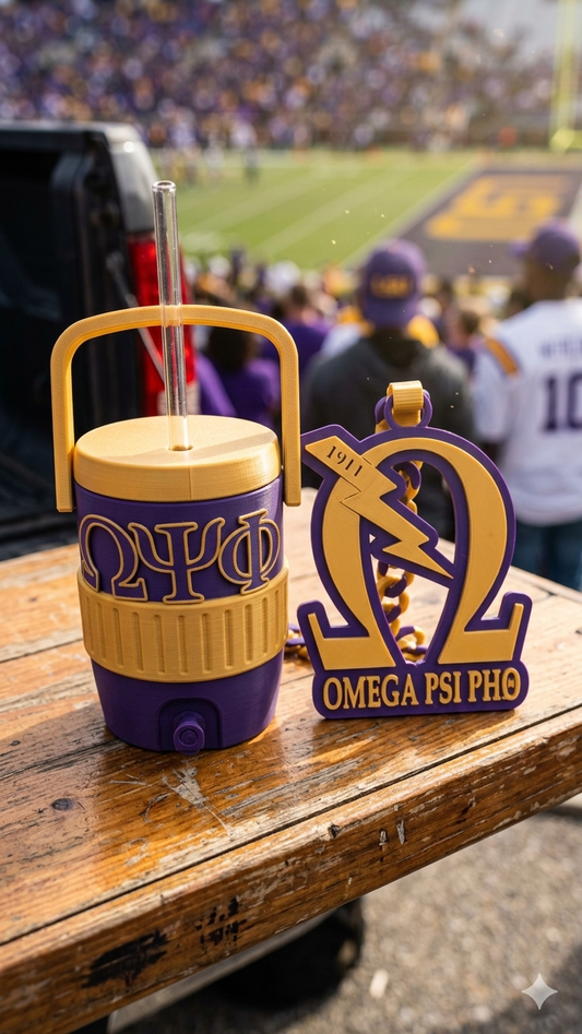 Purple & Gold 3D Printed Custom Cooler Cup & Medallion Chain