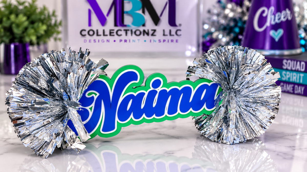 Cheer Name Sign with Pom-Poms